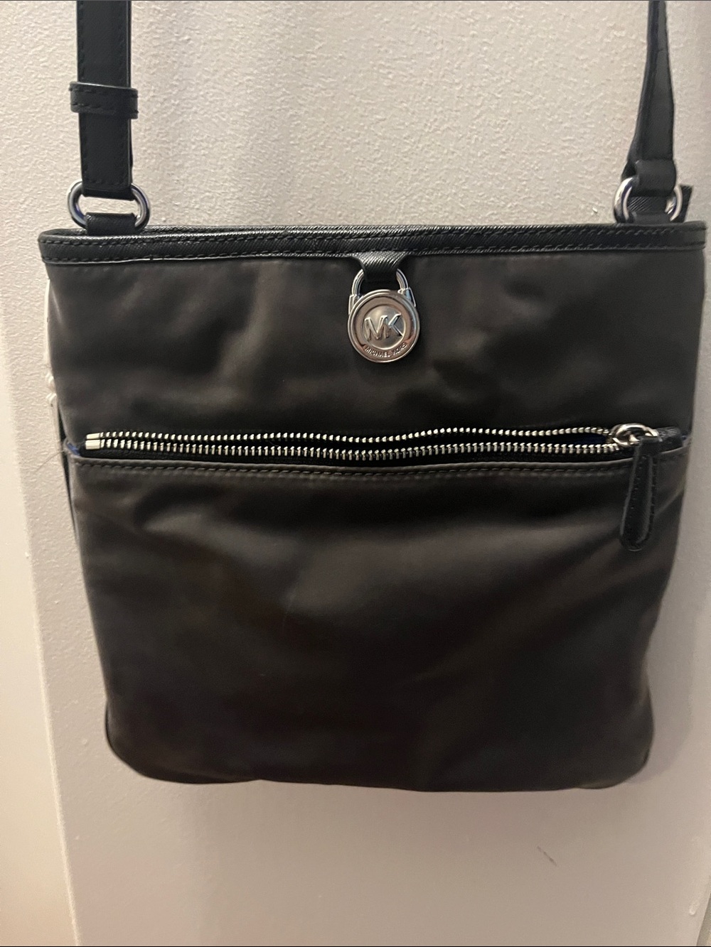 Michael Kors Black Crossbody with Front Zip and MK Medallion